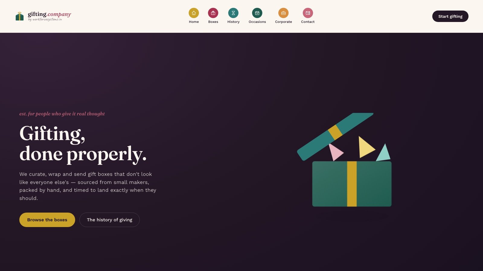 Screenshot of the gifting.company homepage